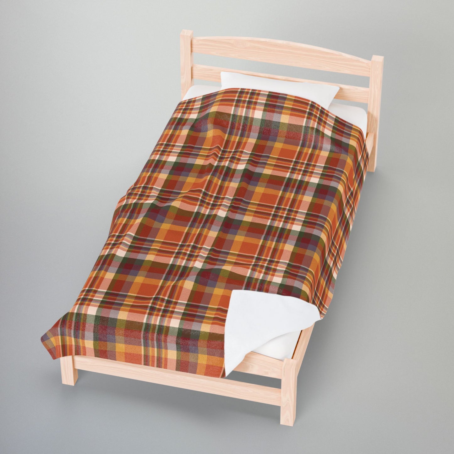 Autumn Burnt Orange Plaid Velveteen Plush Blanket