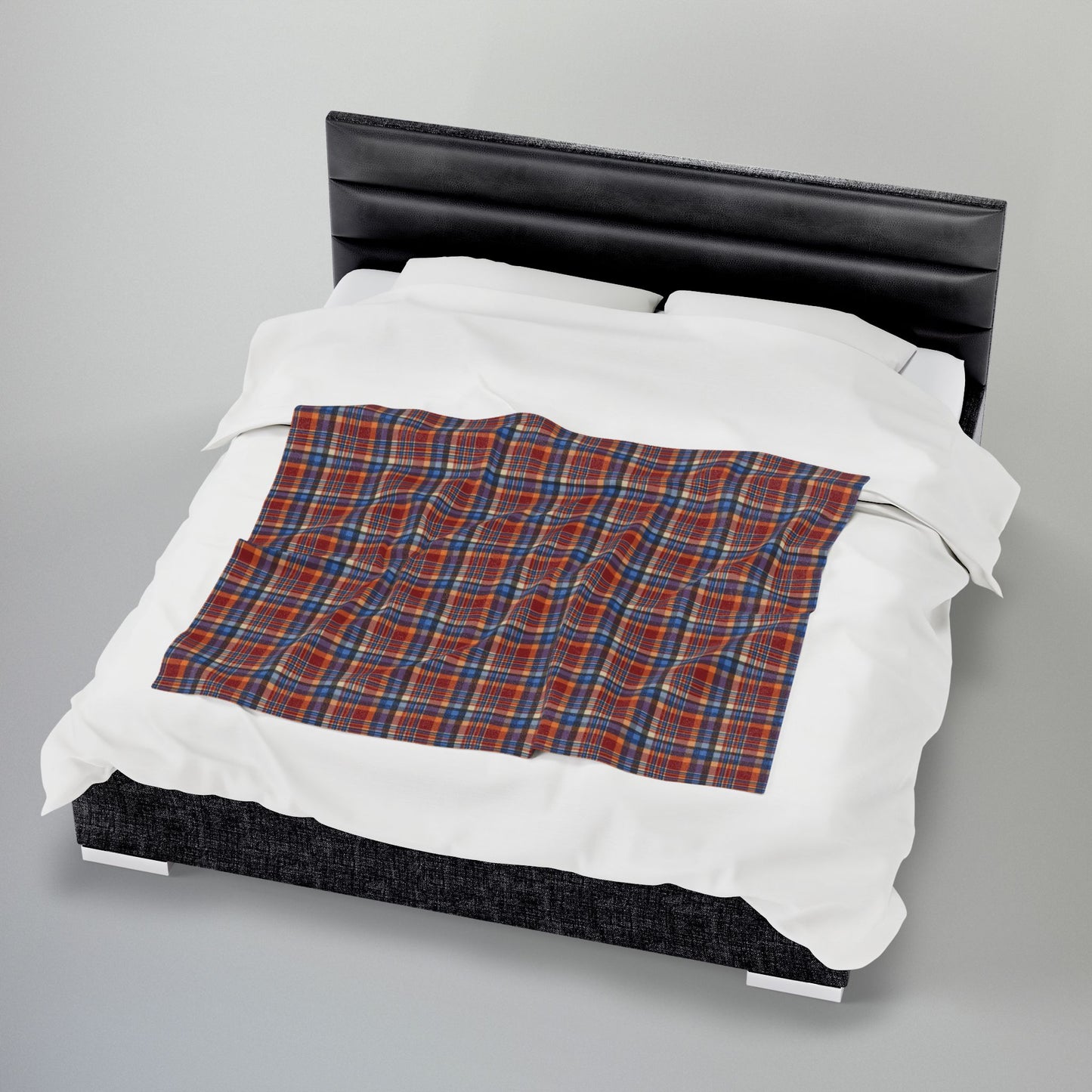 Red, Blue & Orange Ohio Plaid Velveteen Plush Blanket