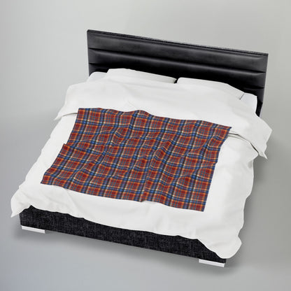 Red, Blue & Orange Ohio Plaid Velveteen Plush Blanket