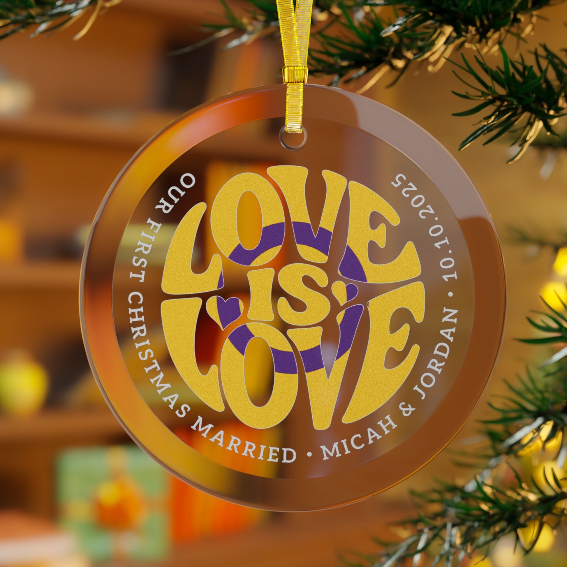 Custom Glass Love is Love Intersex Pride 3.5" Circle Ornaments