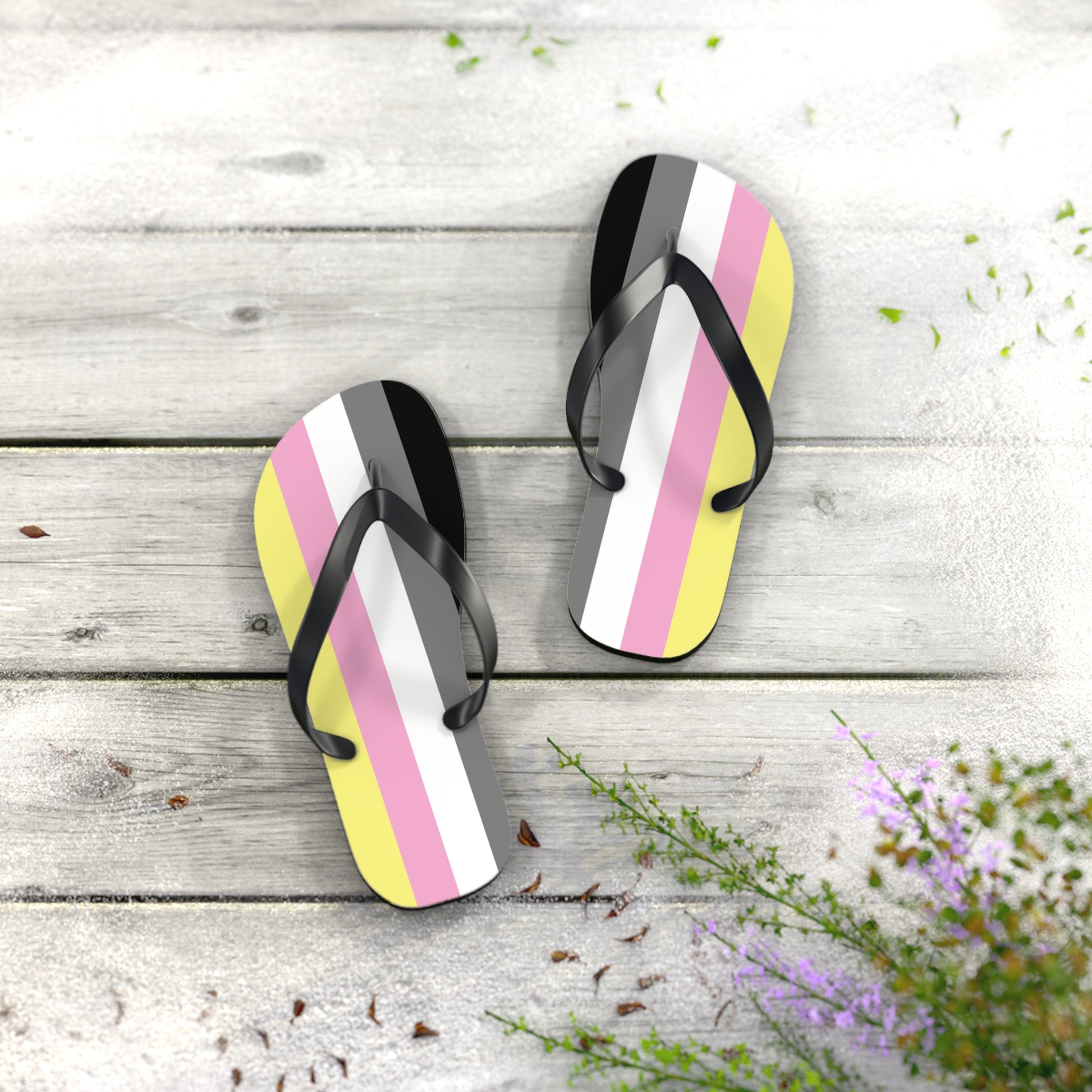 S Black sole Queerplatonic Pride Flip Flops