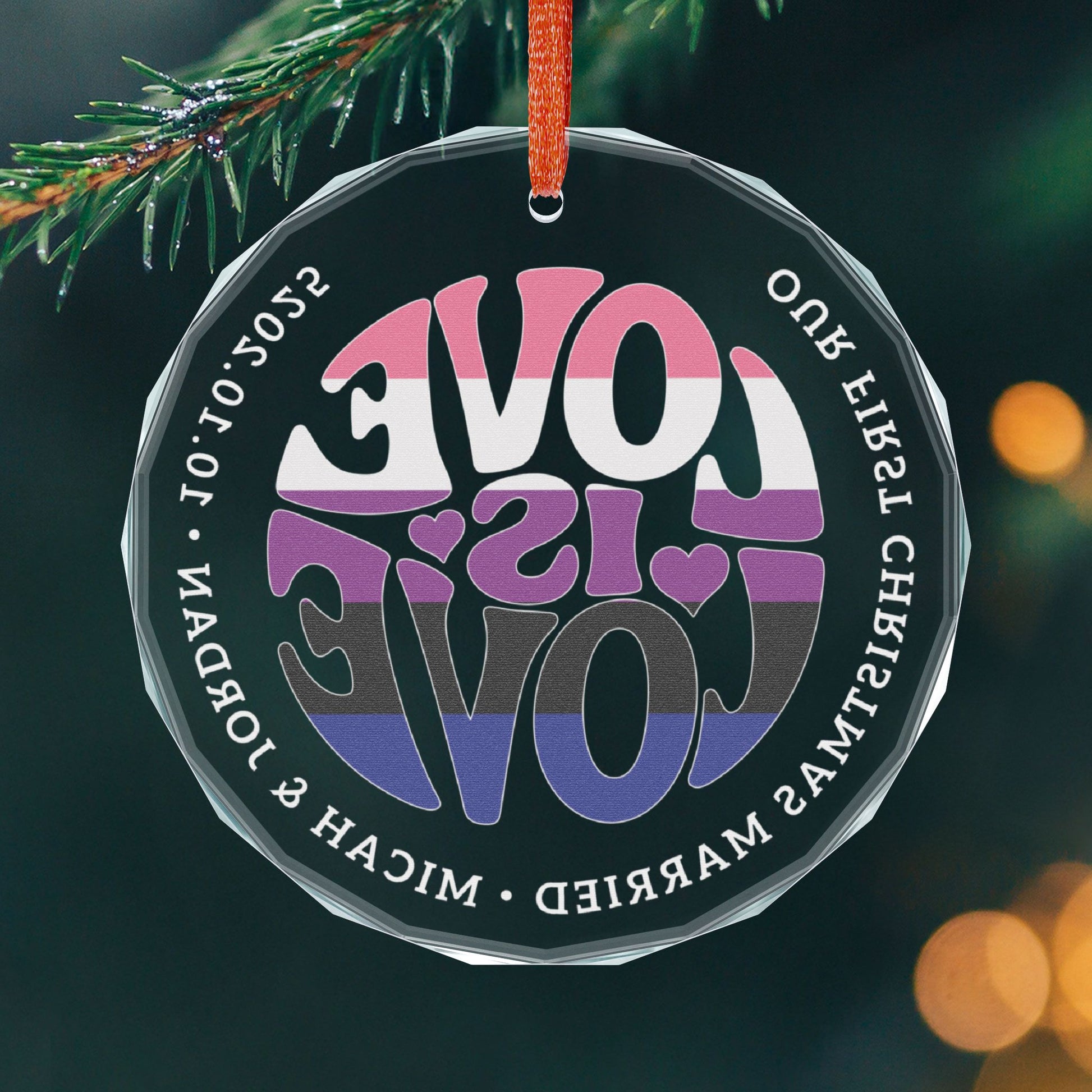 Custom Crystal Love is Love Genderfluid Pride 3" Circle Ornament