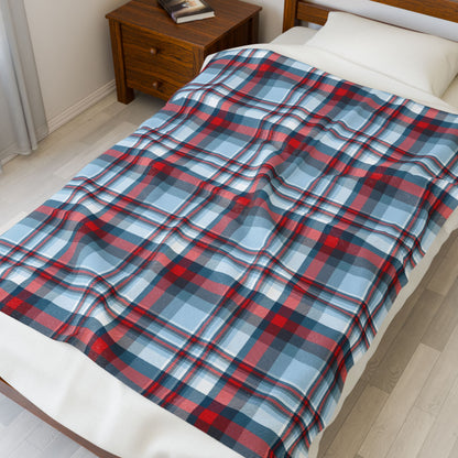 Nautical Teal Plaid Velveteen Plush Blanket