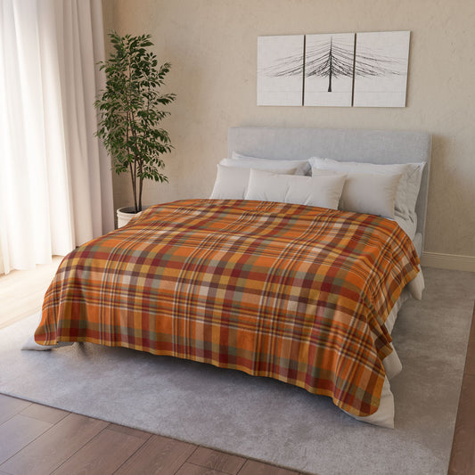 Autumn Orange Plaid Fleece Sherpa Blanket