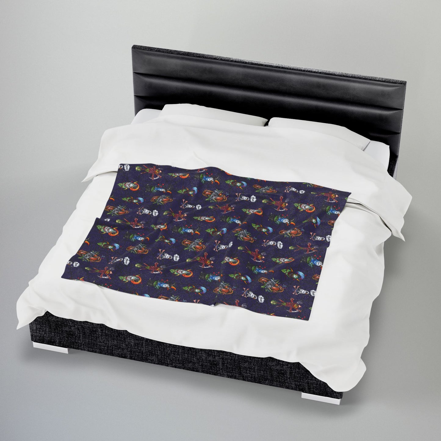 Halloween Lovebirds Velveteen Plush Blanket, Hand-Drawn & Hand-Colored