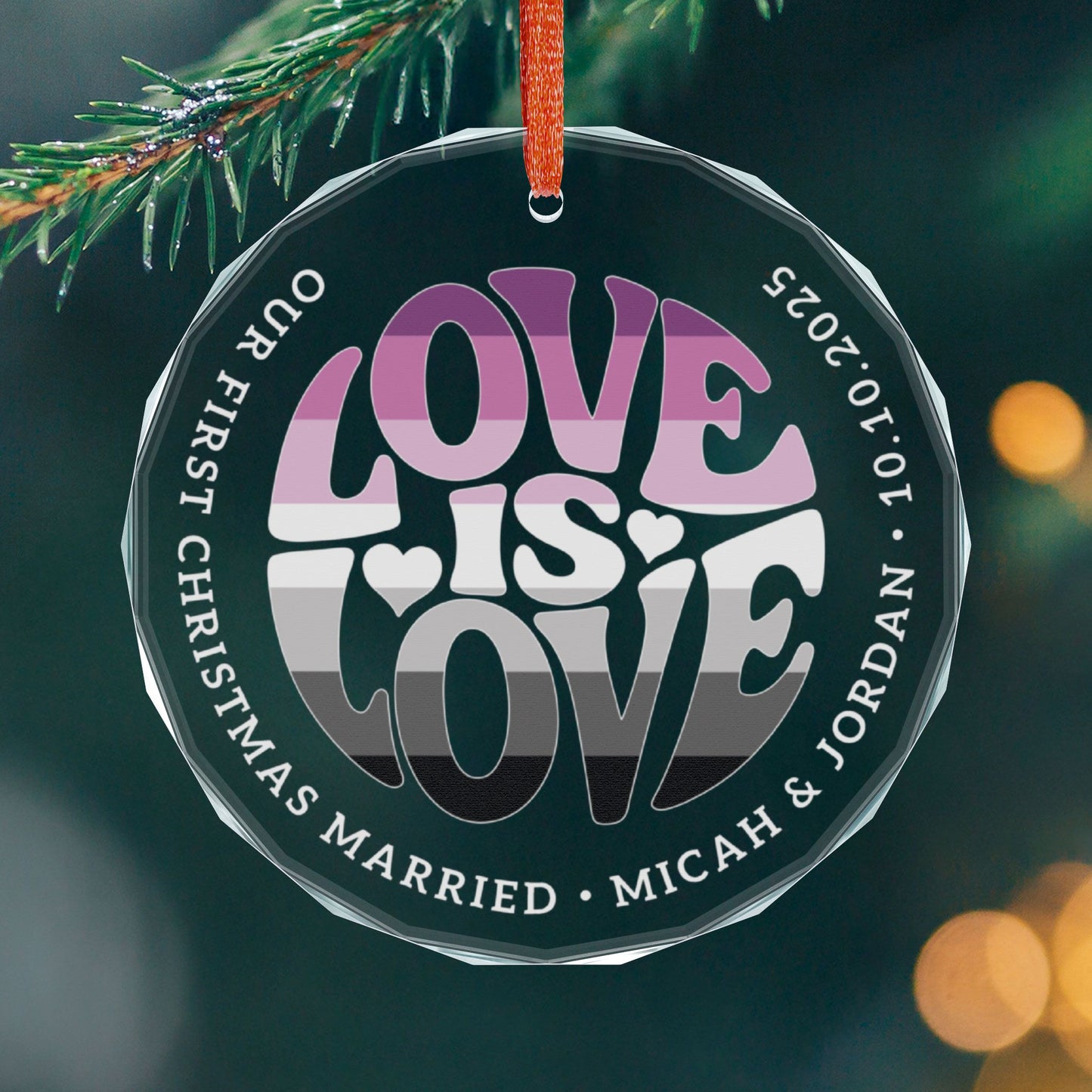 Round One size Custom Crystal Love is Love Straight Queer Pride 3" Circle Ornament