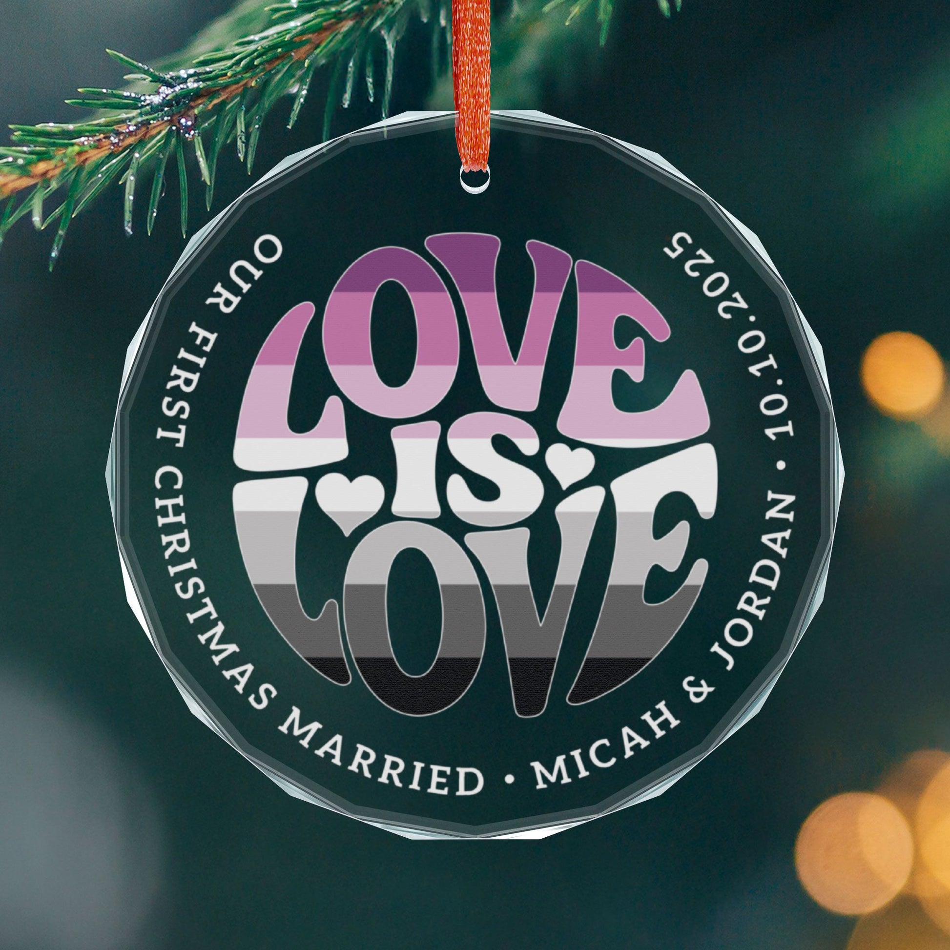 Round One size Custom Crystal Love is Love Straight Queer Pride 3" Circle Ornament