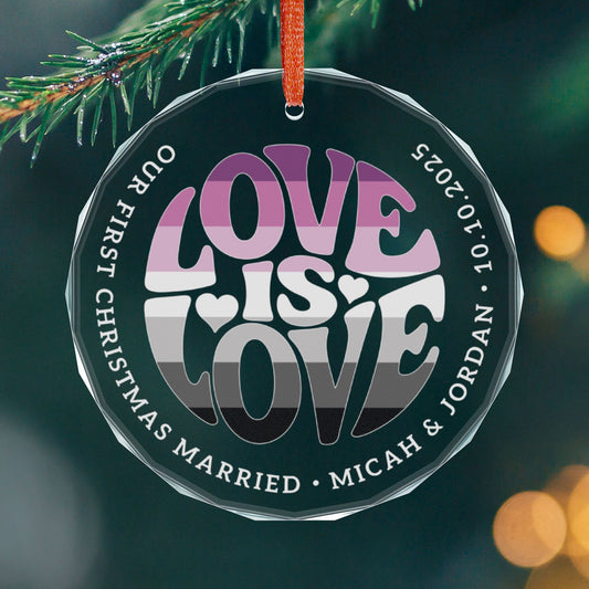 Round One size Custom Crystal Love is Love Straight Queer Pride 3" Circle Ornament