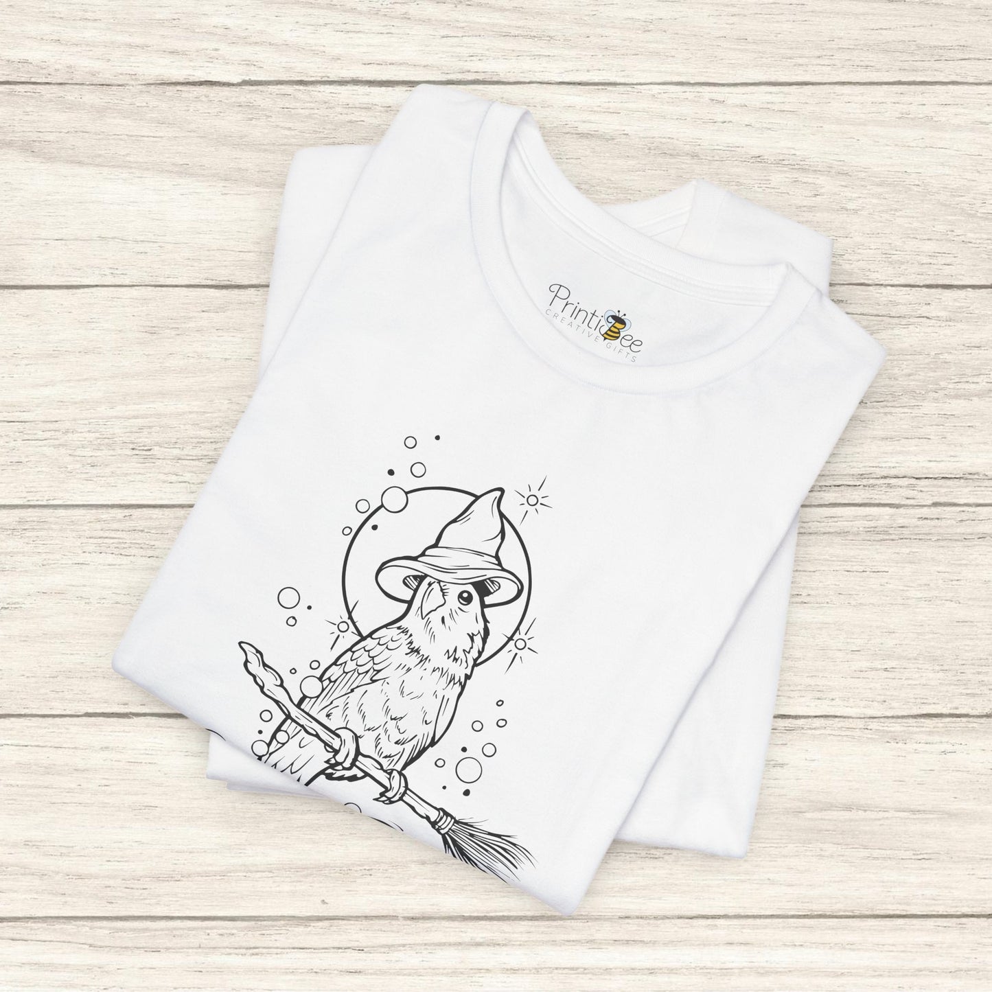 Lovebird Witch on a Broom, Line Art Tee