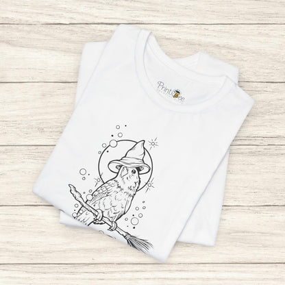 Lovebird Witch on a Broom, Line Art Tee