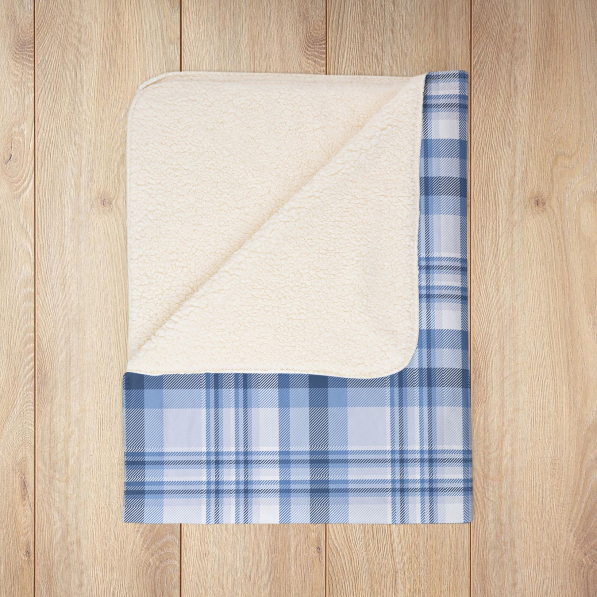 Winter Blue Plaid Fleece Sherpa Blanket