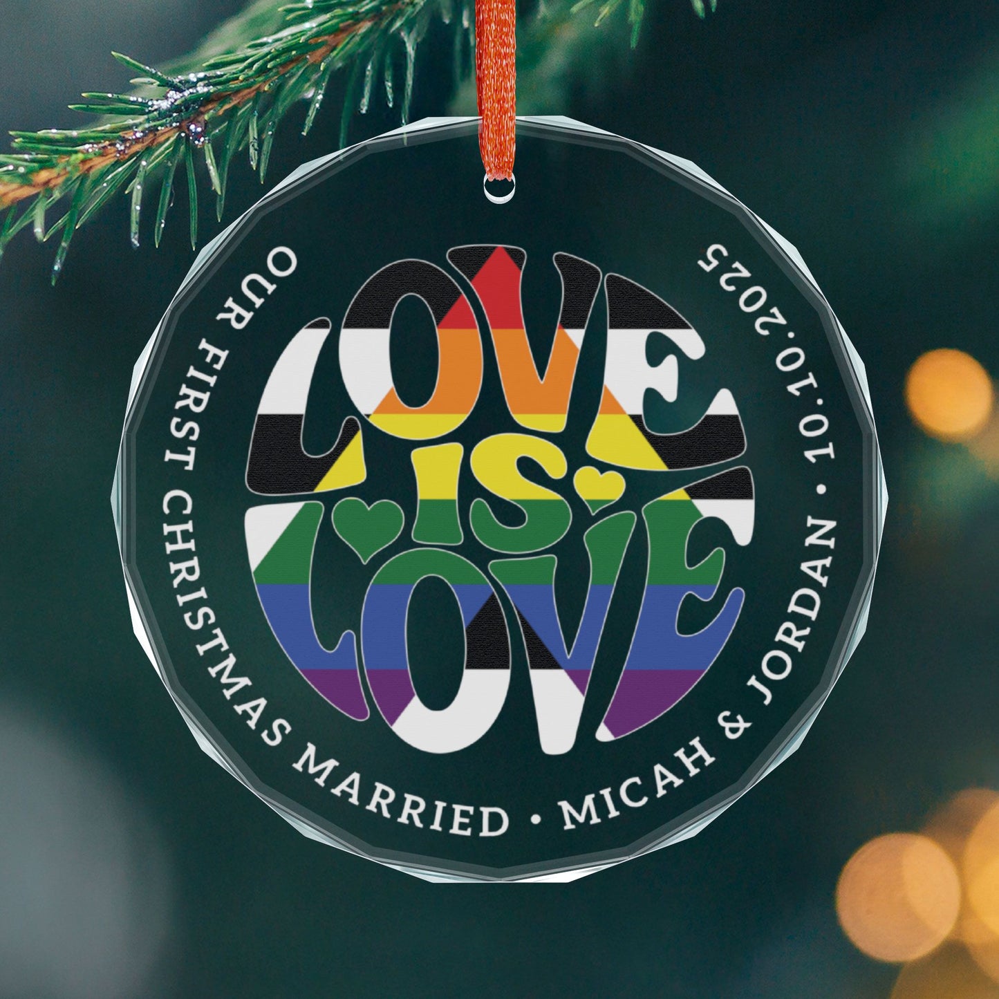 Round One size Custom Crystal Love is Love Ally 3" Circle Ornament