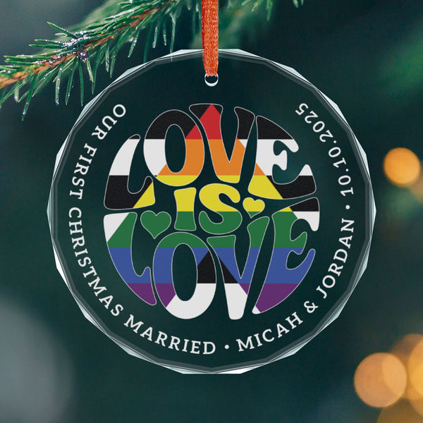 Round One size Custom Crystal Love is Love Ally 3" Circle Ornament