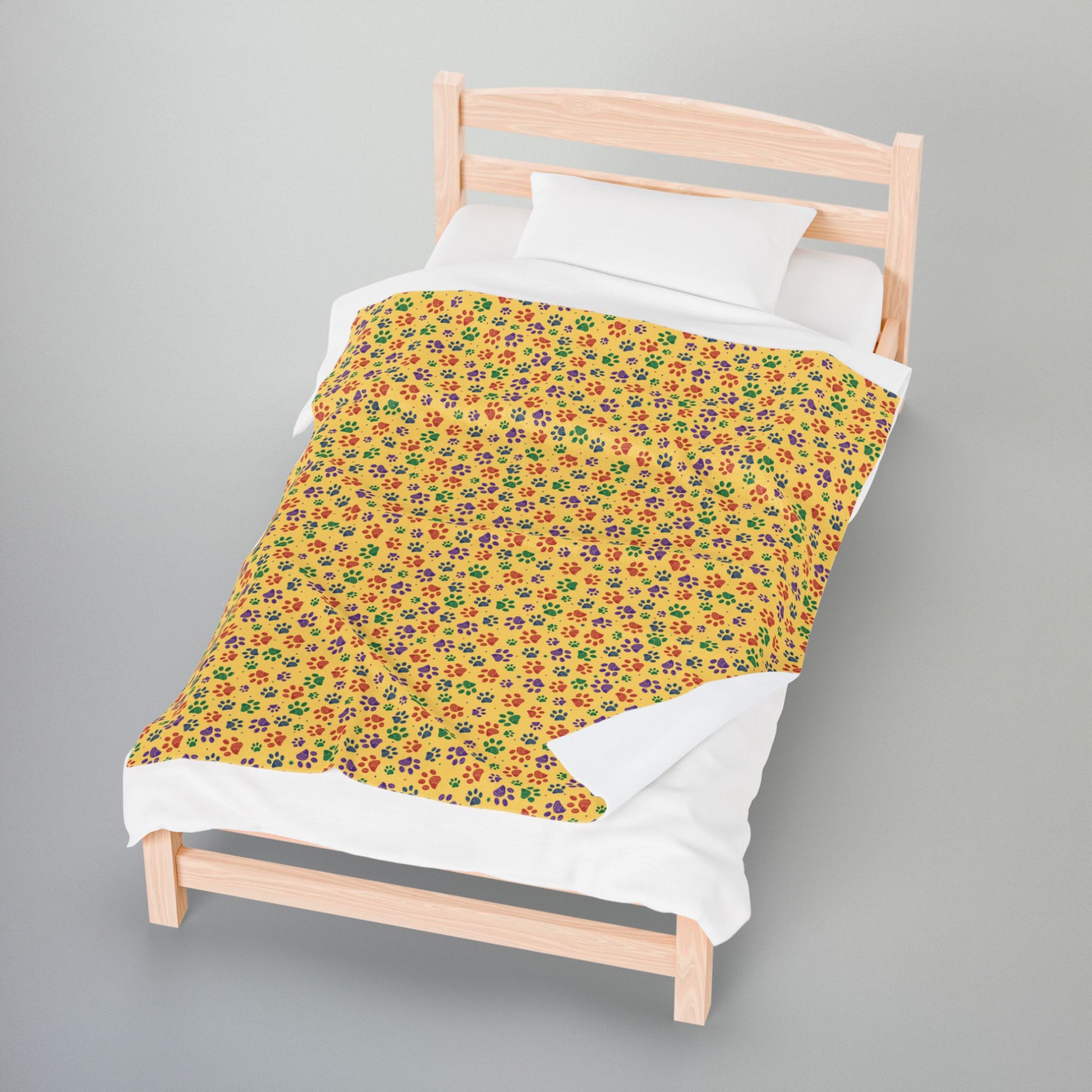 Red, Green & Purple Ohio Paw Prints Yellow Velveteen Plush Blanket