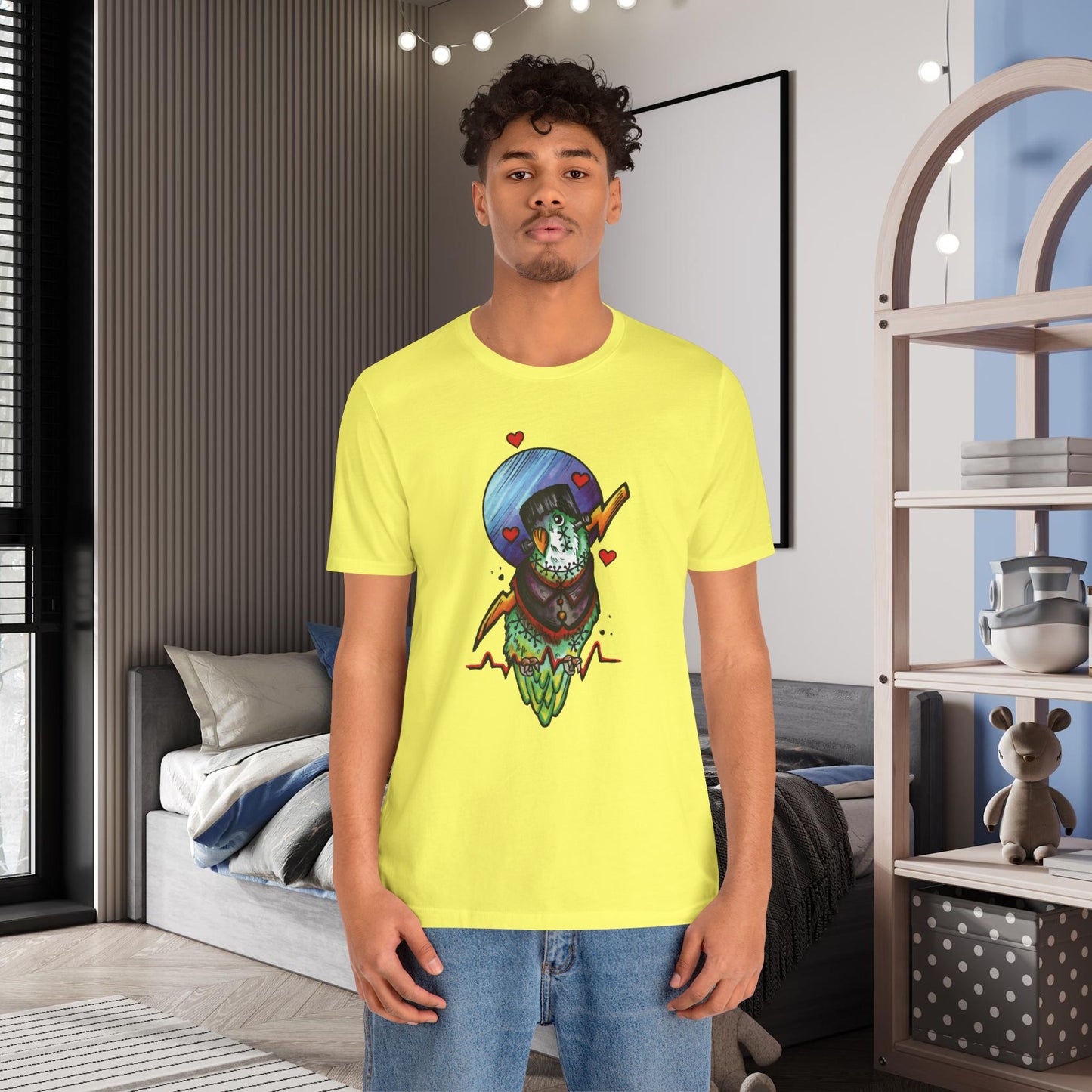 Frankenstein Lovebird, Hand-Drawn & Hand-Colored Tee