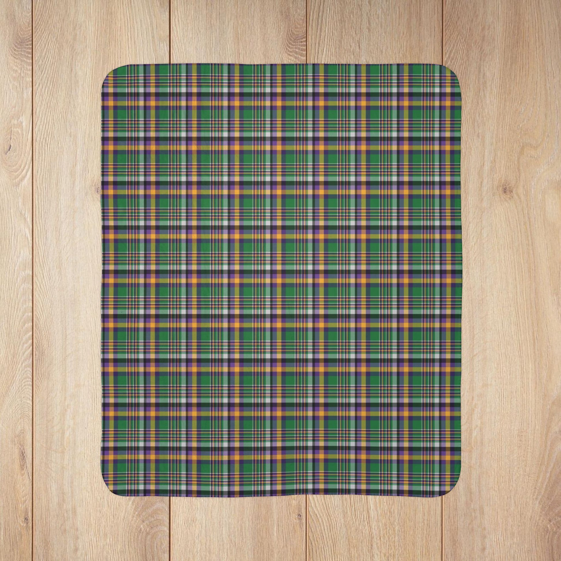 Mardi Gras Green Plaid Fleece Sherpa Blanket