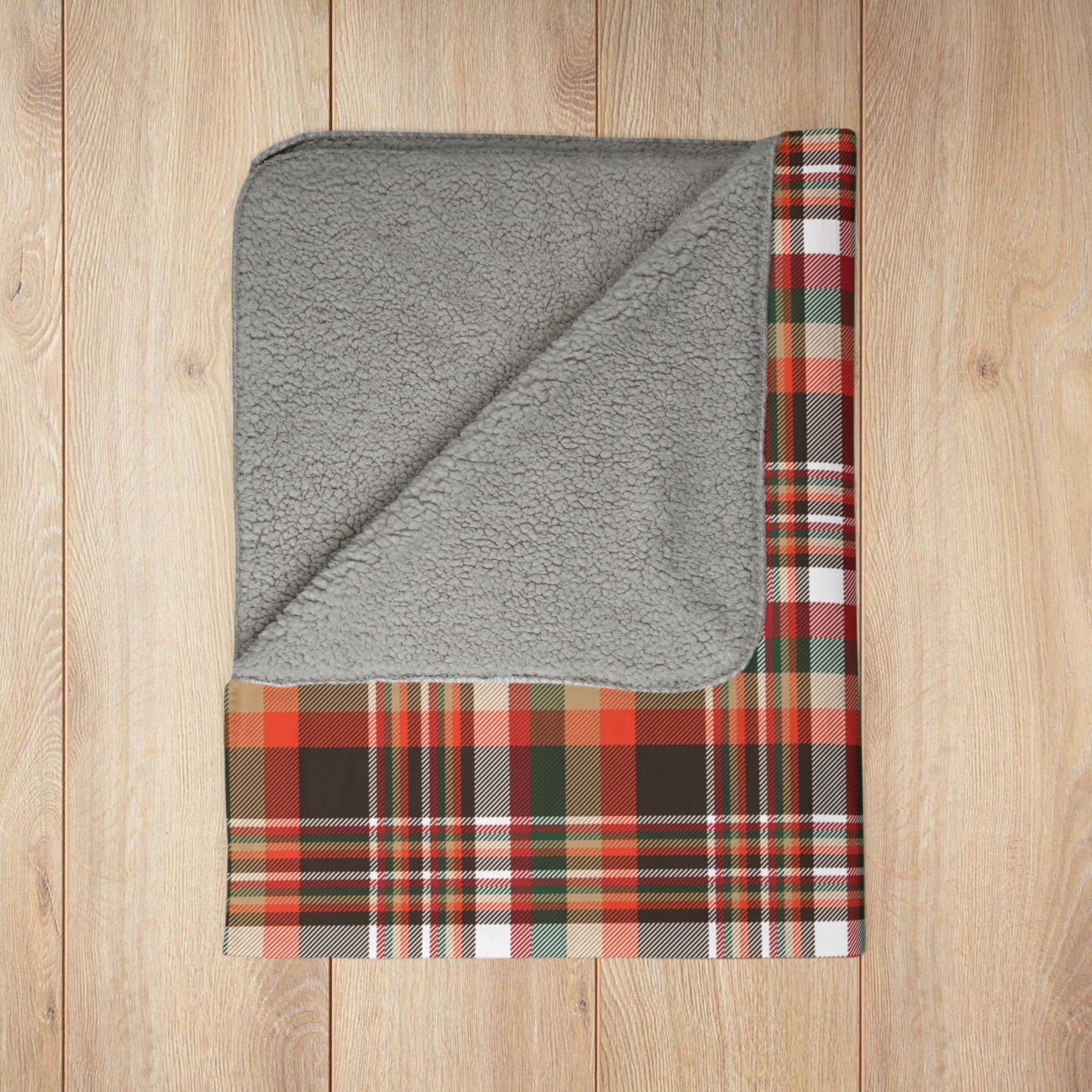 Christmas Brown & Orange Cleveland OH Plaid Fleece Sherpa Blanket