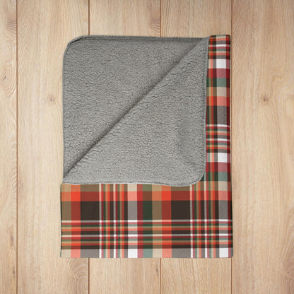 Christmas Brown & Orange Cleveland OH Plaid Fleece Sherpa Blanket