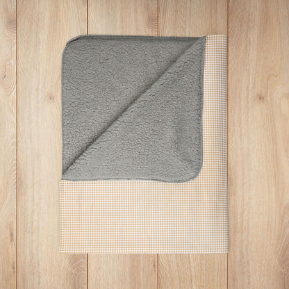 Pale Gold & White Gingham Fleece Sherpa Blanket