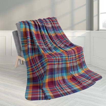 60" × 80" Raspberry, Blue, Teal & Purple Mason OH Plaid Fleece Sherpa Blanket