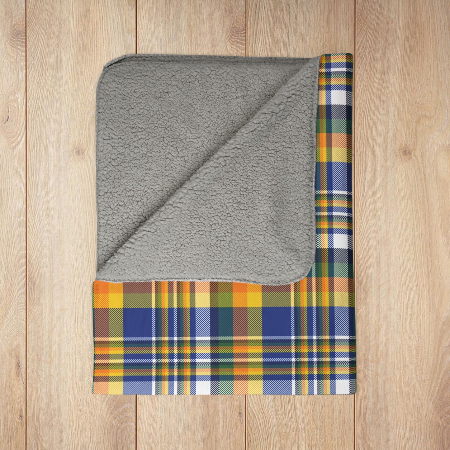 Christmas Blue, Green & Yellow Los Angeles CA Plaid Fleece Sherpa Blanket