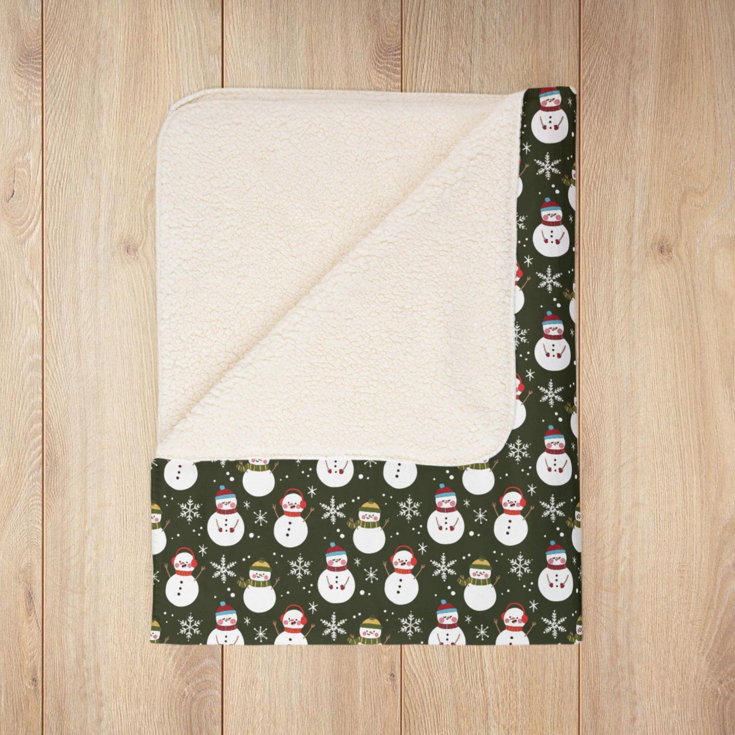Christmas Red & Green Snowman Olive Fleece Sherpa Blanket