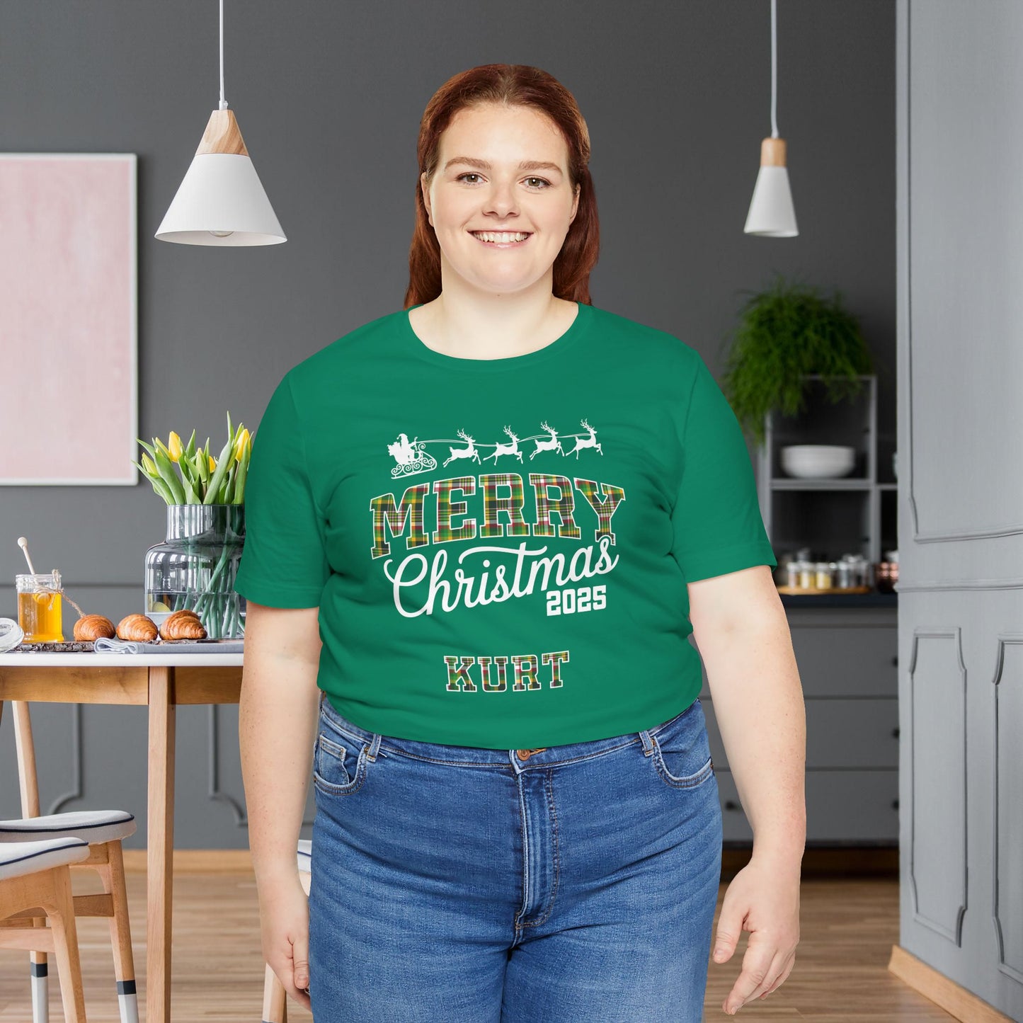 Custom Christmas Green and Gold Green Bay WI Plaid Tee or Pajama Top