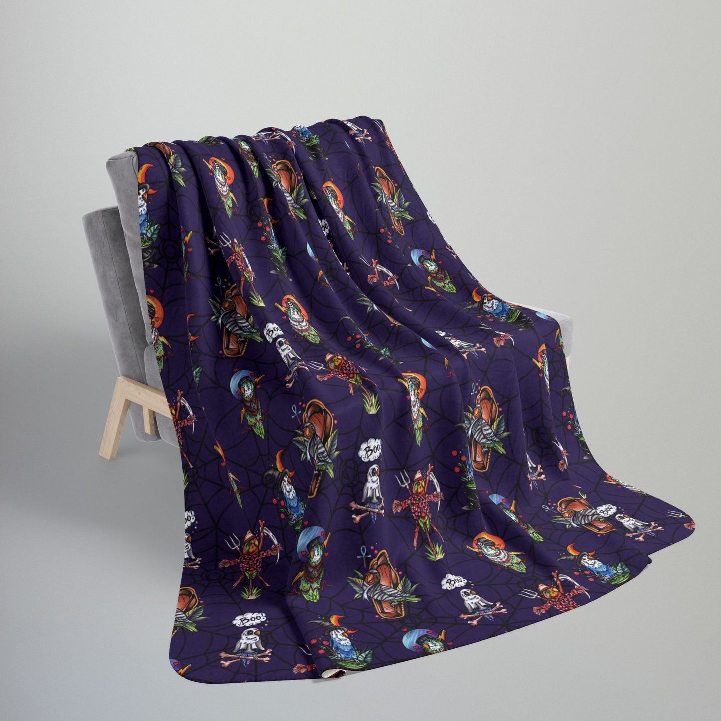 Halloween Lovebirds Fleece Sherpa Blanket, Hand-Drawn & Hand-Colored