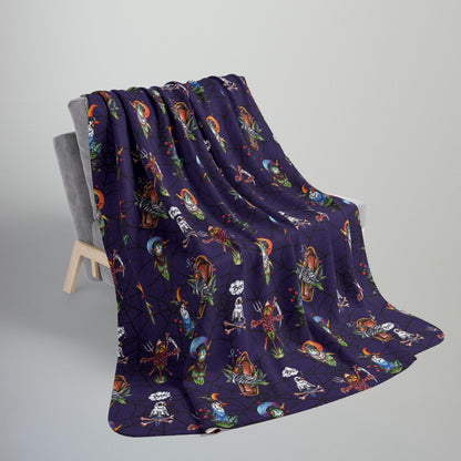 Halloween Lovebirds Fleece Sherpa Blanket, Hand-Drawn & Hand-Colored