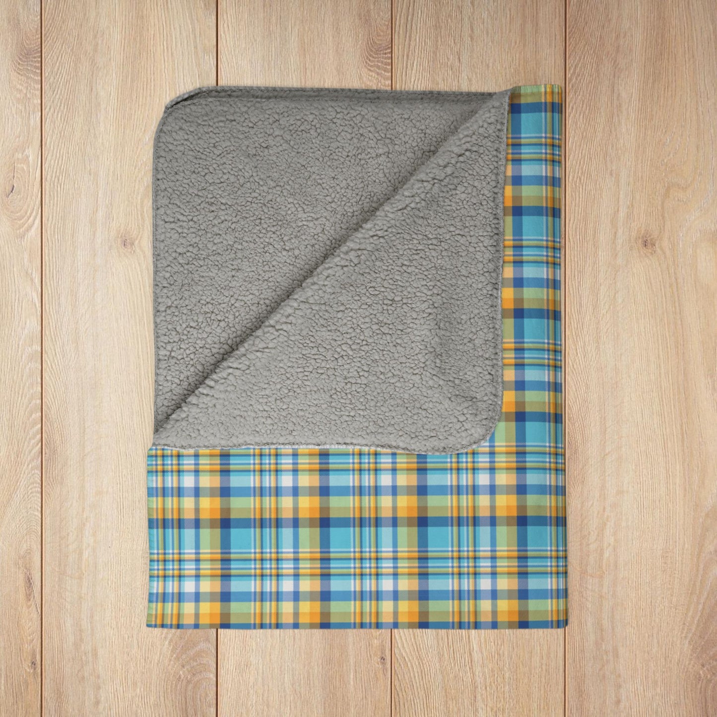 Teal, Blue & Gold Ohio Plaid Fleece Sherpa Blanket