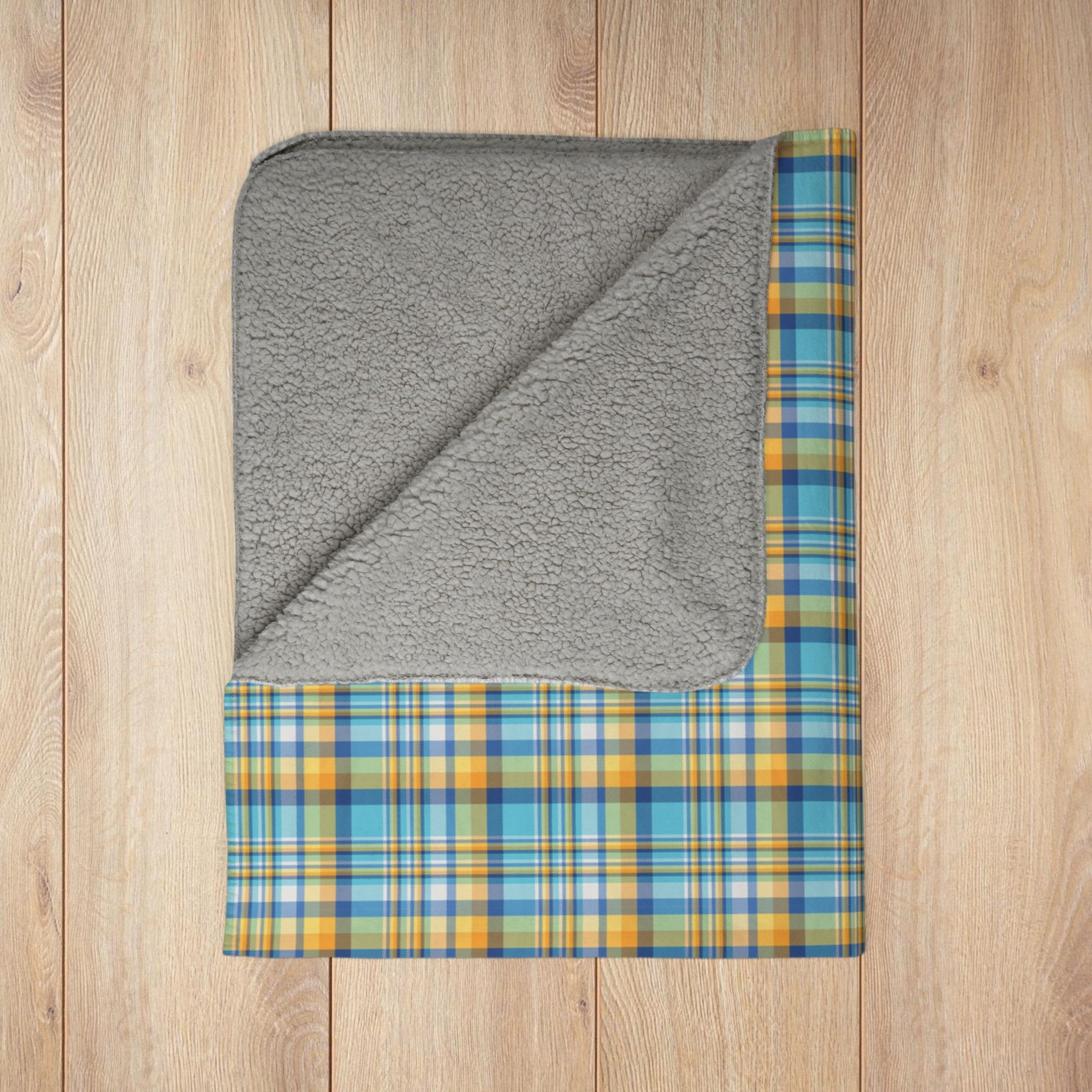 Teal, Blue & Gold Ohio Plaid Fleece Sherpa Blanket