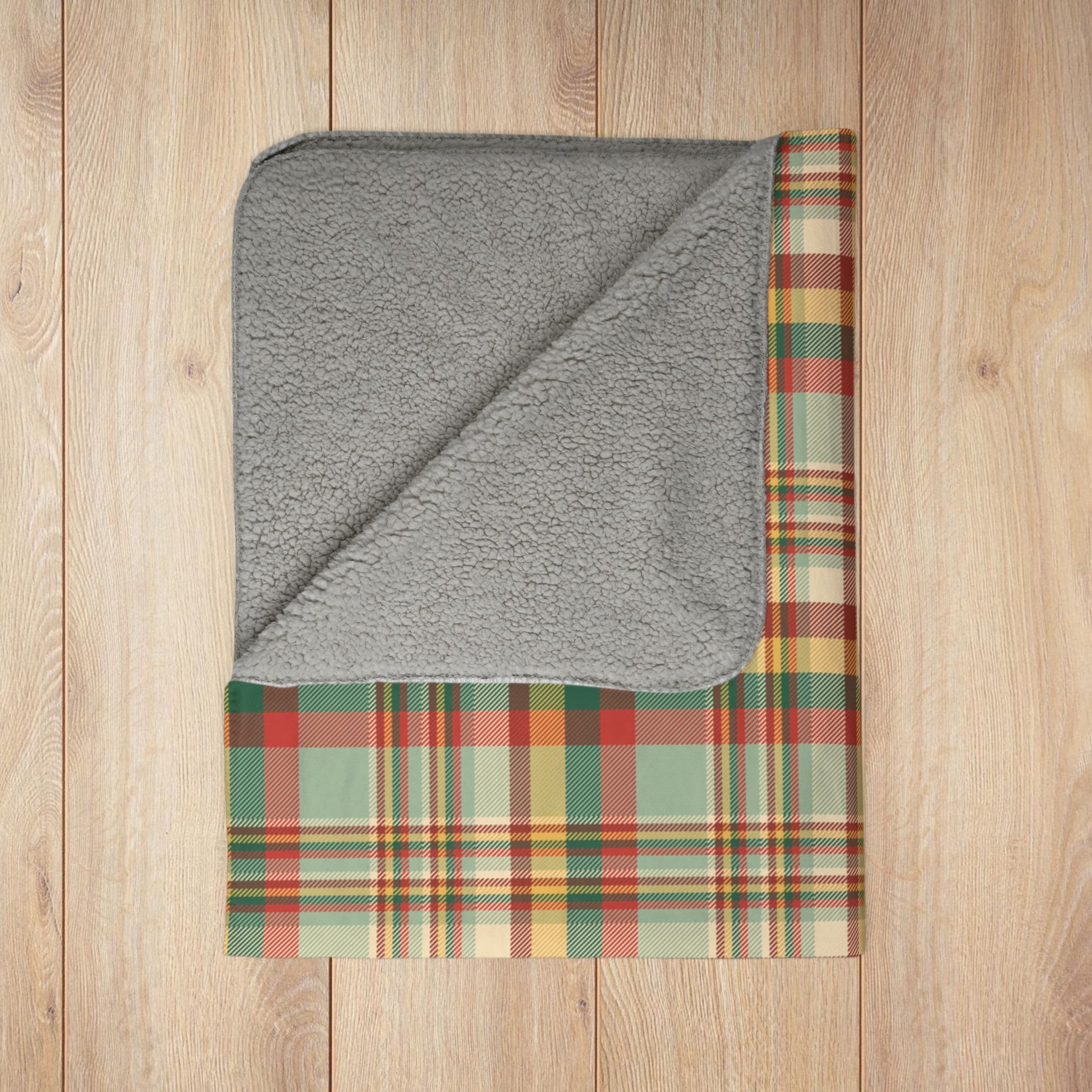Christmas MCM Gold Plaid Fleece Sherpa Blanket