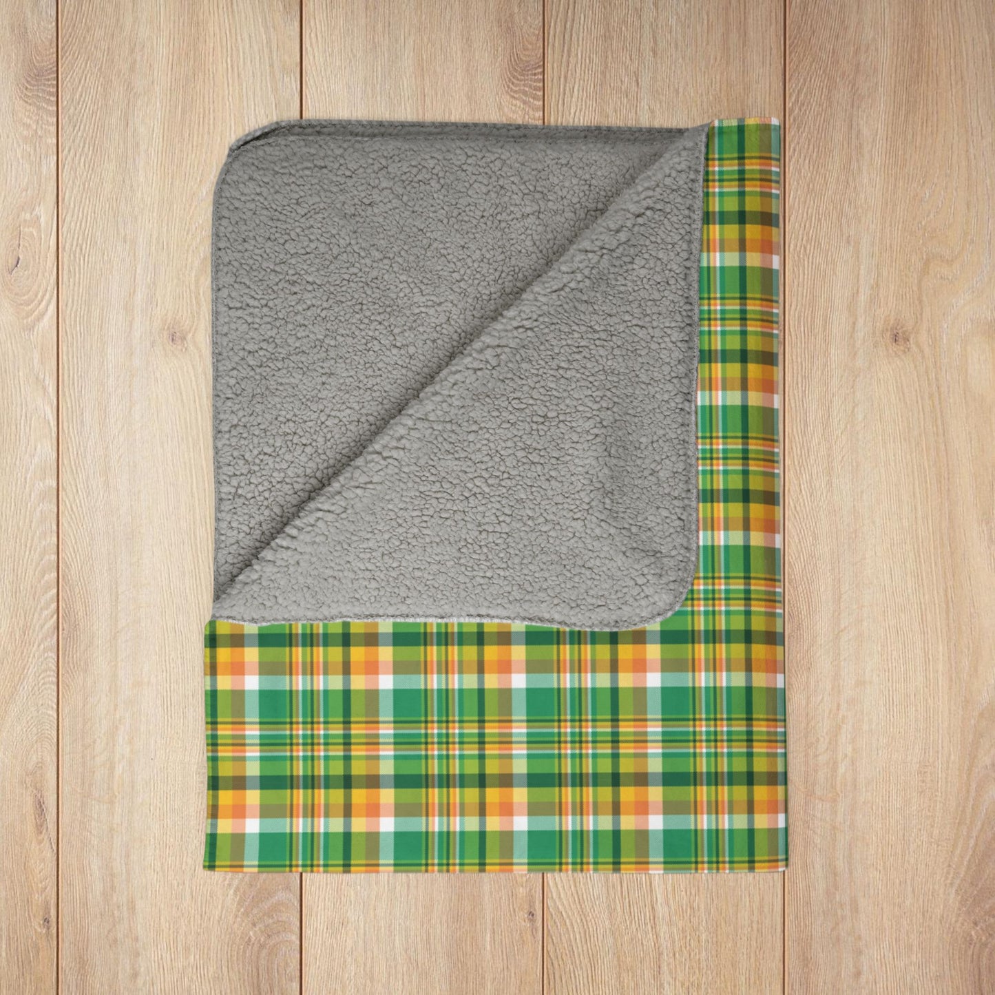 St. Patrick's Day Green & Orange Plaid Fleece Sherpa Blanket