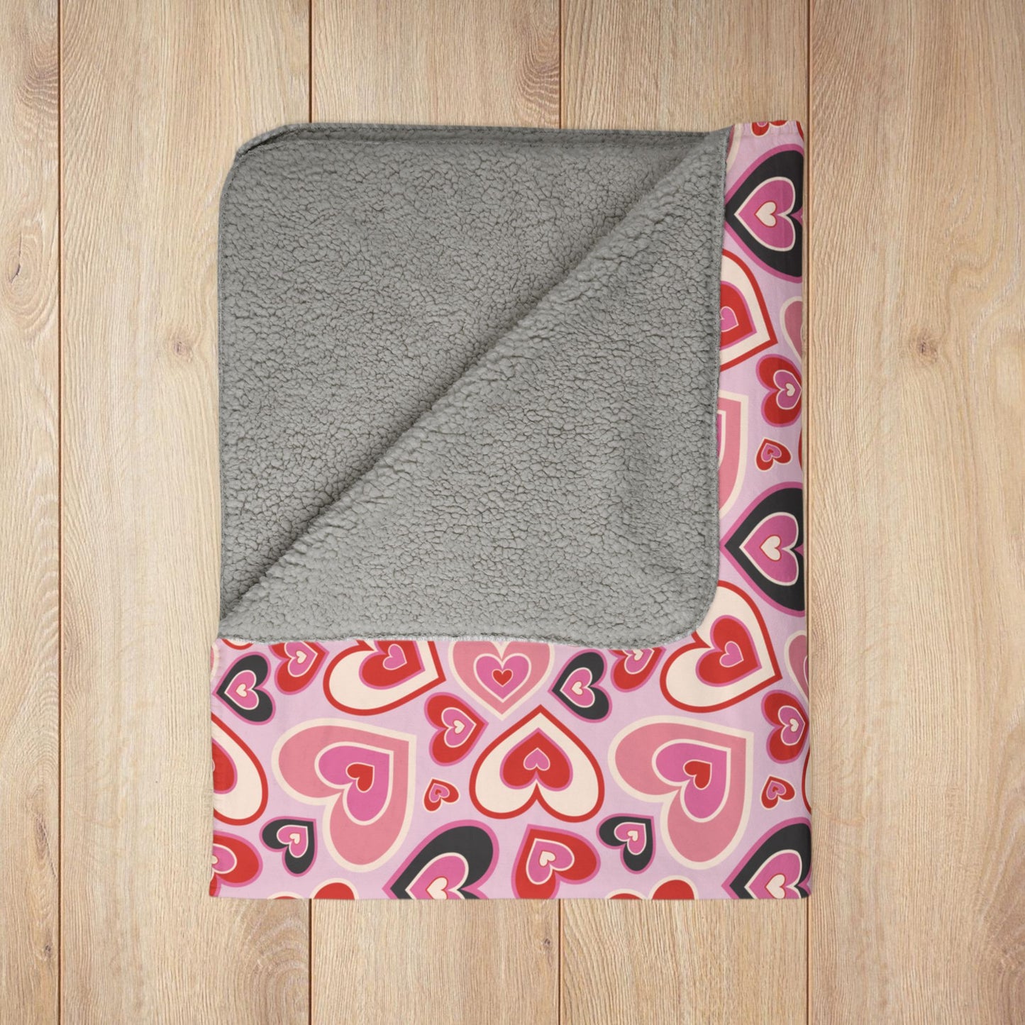 Retro Hearts Valentine’s Day Pink Fleece Sherpa Blanket
