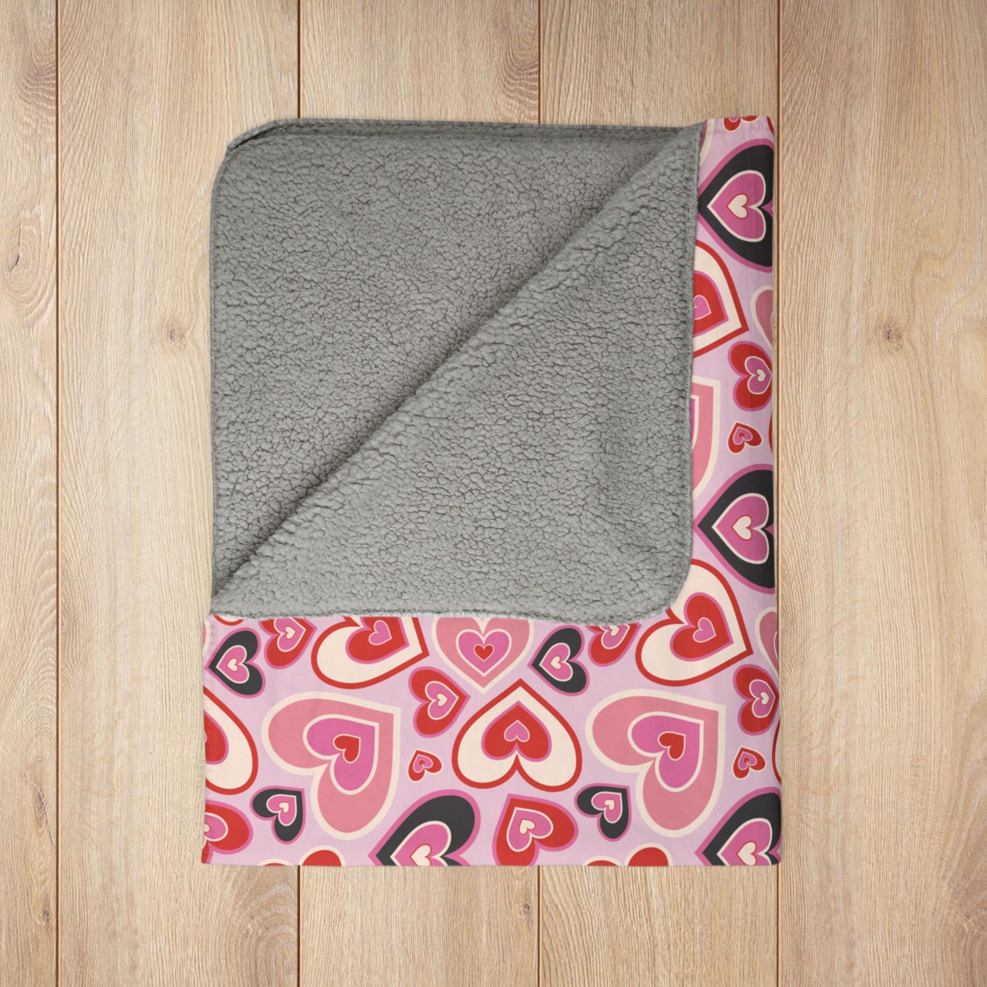 Retro Hearts Valentine’s Day Pink Fleece Sherpa Blanket