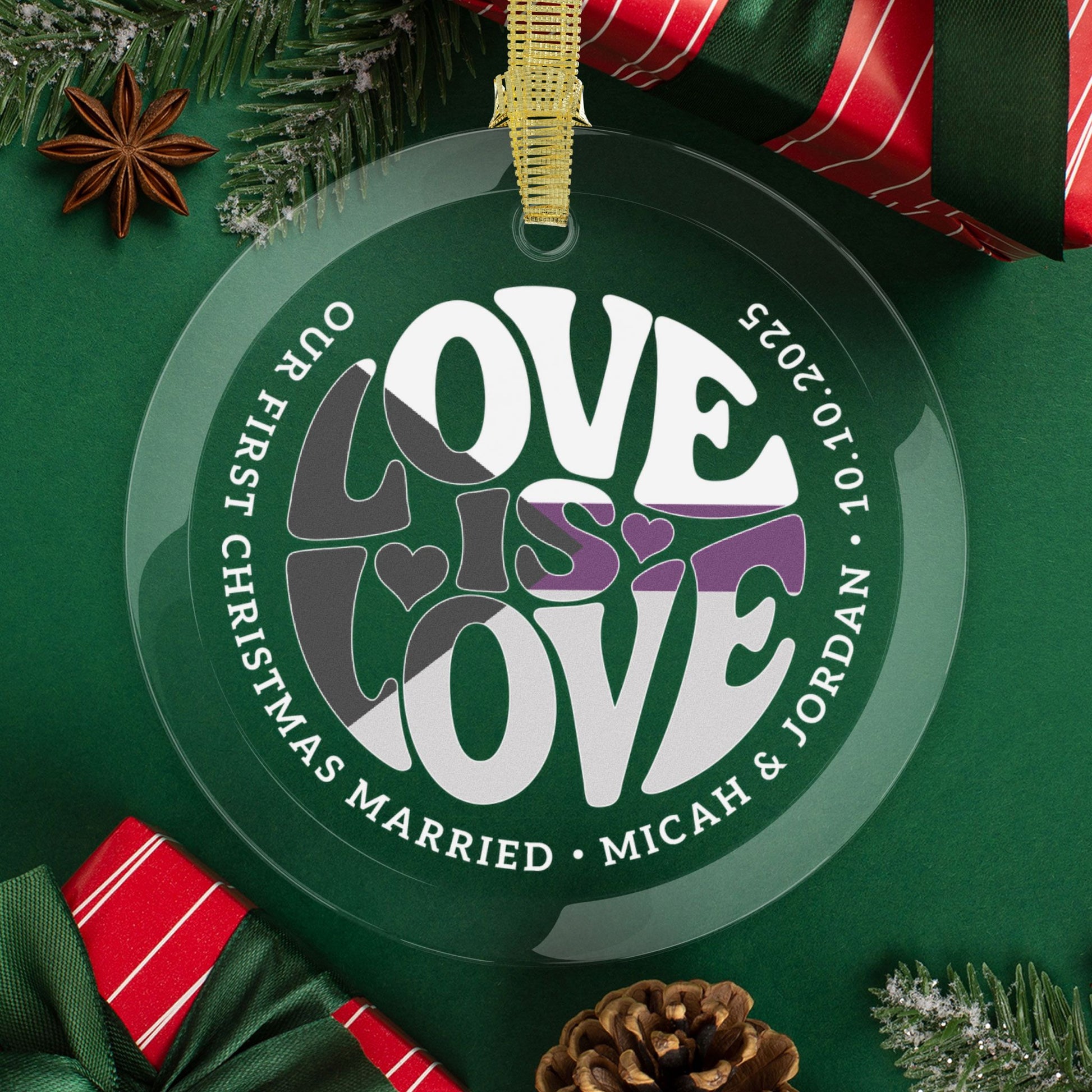 Round One Size Custom Glass Love is Love Demisexual Pride 3.5" Circle Ornaments