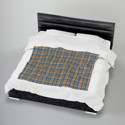Brown, Red & Blue Ohio Plaid Velveteen Plush Blanket