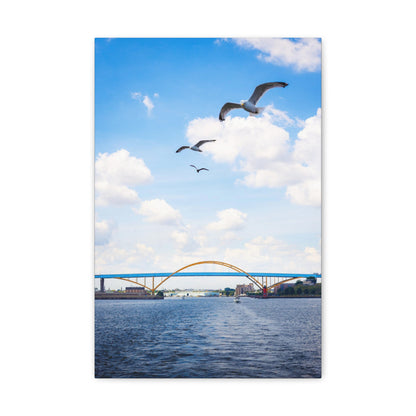 Pont Hoan de Milwaukee Wisconsin avec 3 mouettes, photographie sur toile, art mural