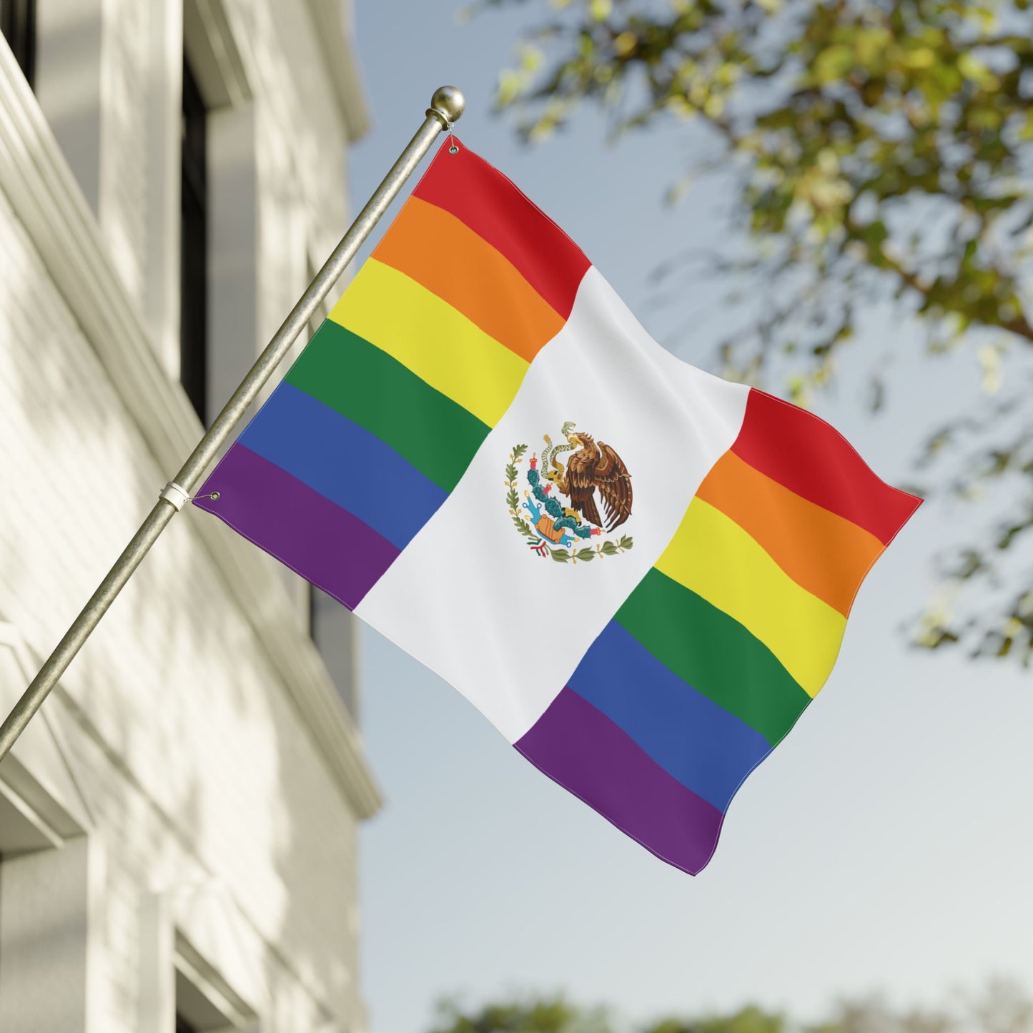Mexico Rainbow Pride Flag with Grommets