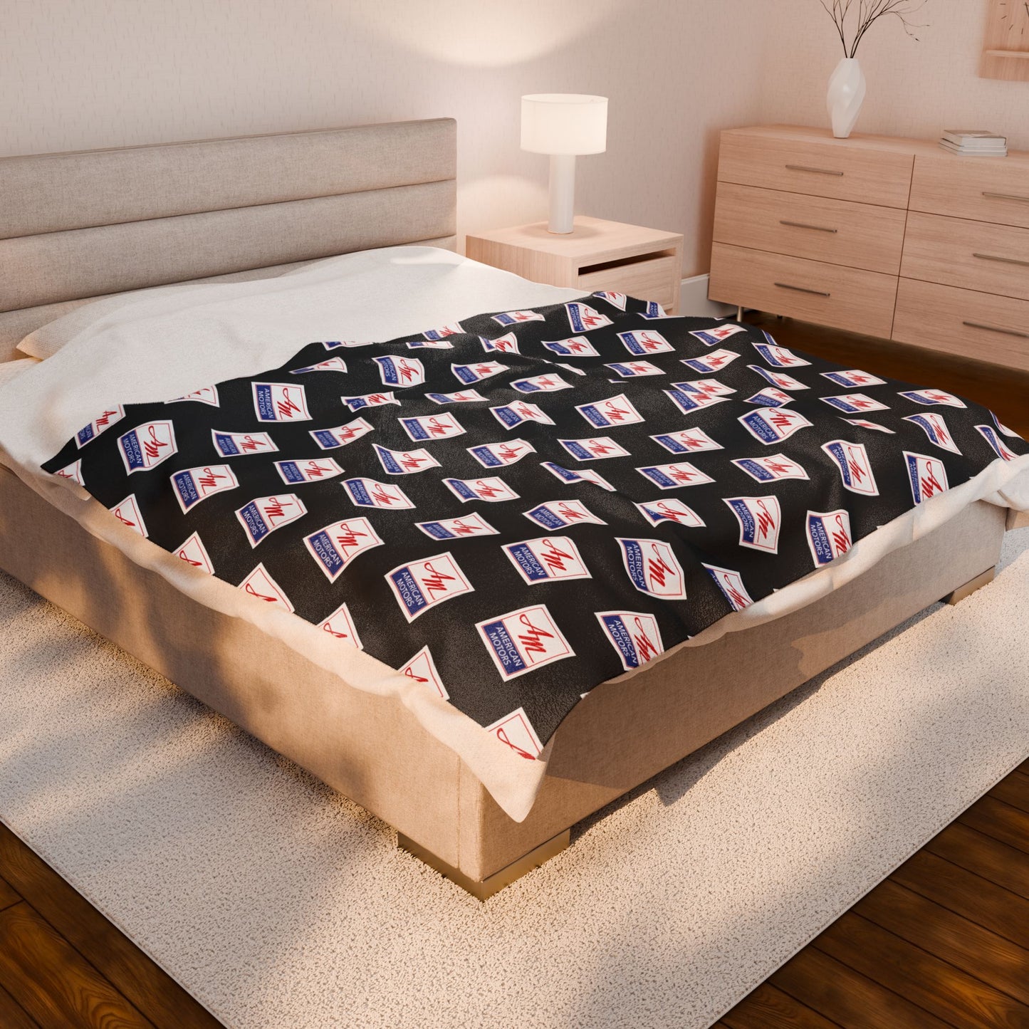 AMC American Motors Square Logo Black Velveteen Plush Blanket