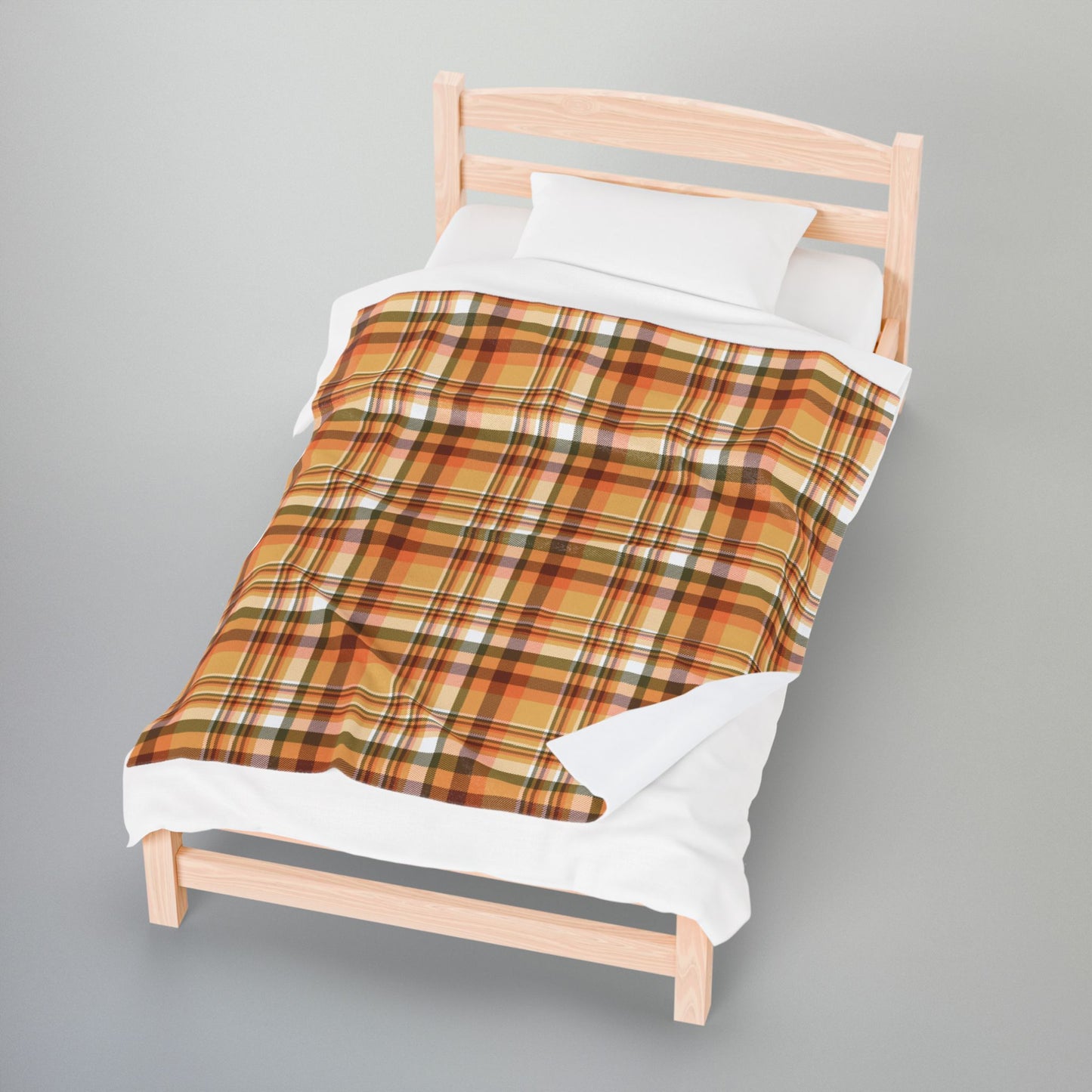 Autumn Tan Plaid Velveteen Plush Blanket