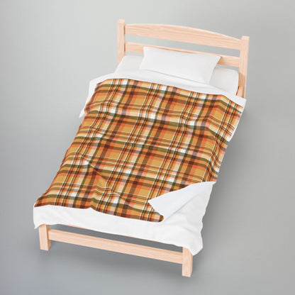 Autumn Tan Plaid Velveteen Plush Blanket