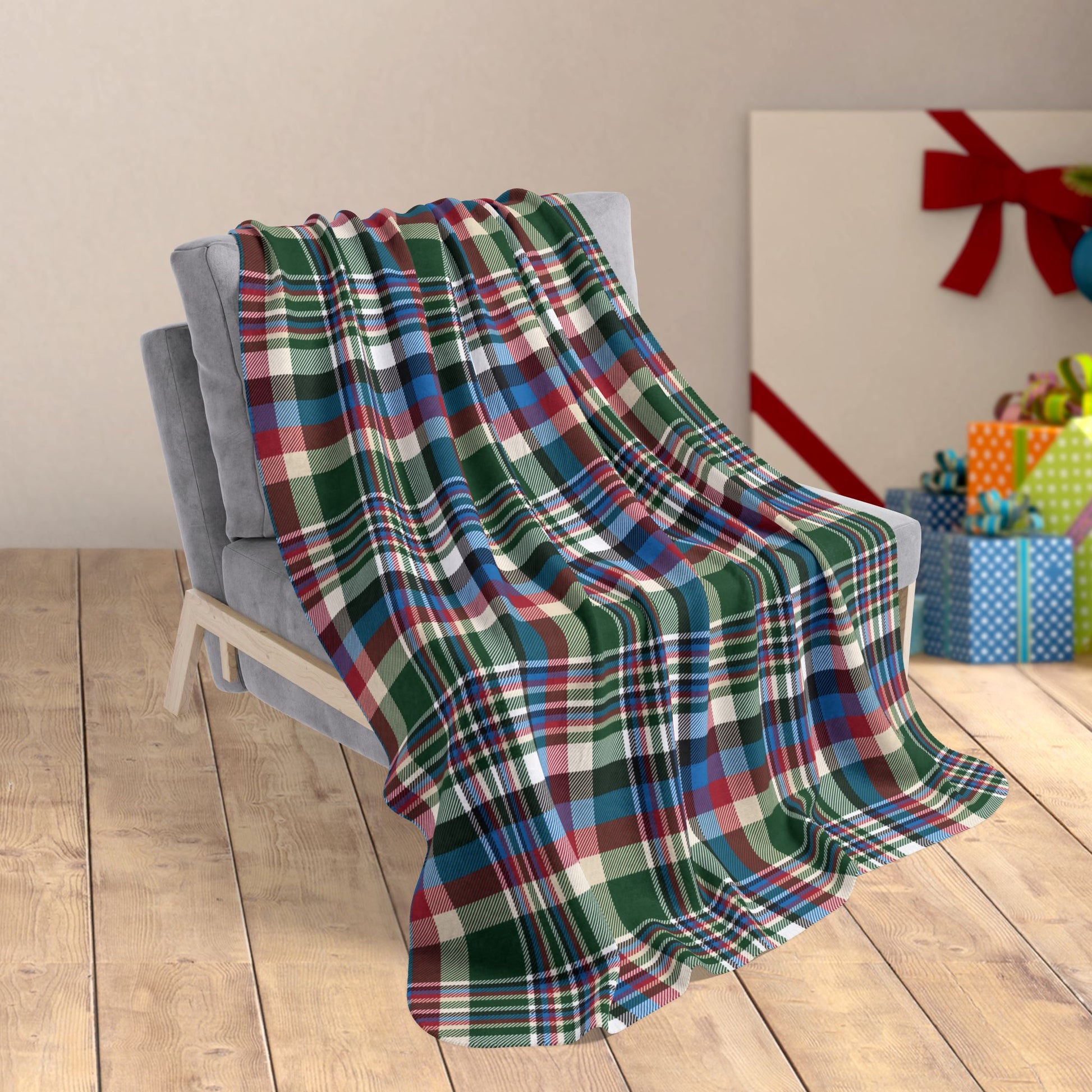 50" × 60" Christmas Green & Cream Plaid Milwaukee WI Fleece Sherpa Blanket