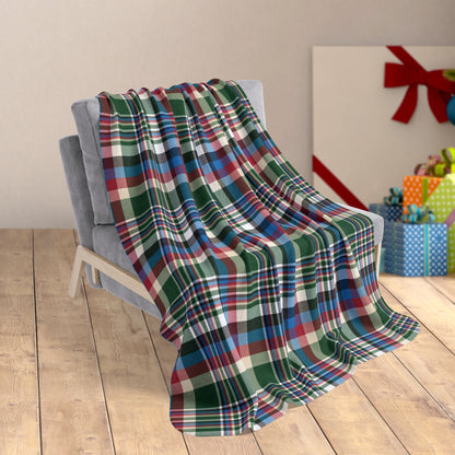 Christmas Green & Cream Plaid Milwaukee WI Fleece Sherpa Blanket