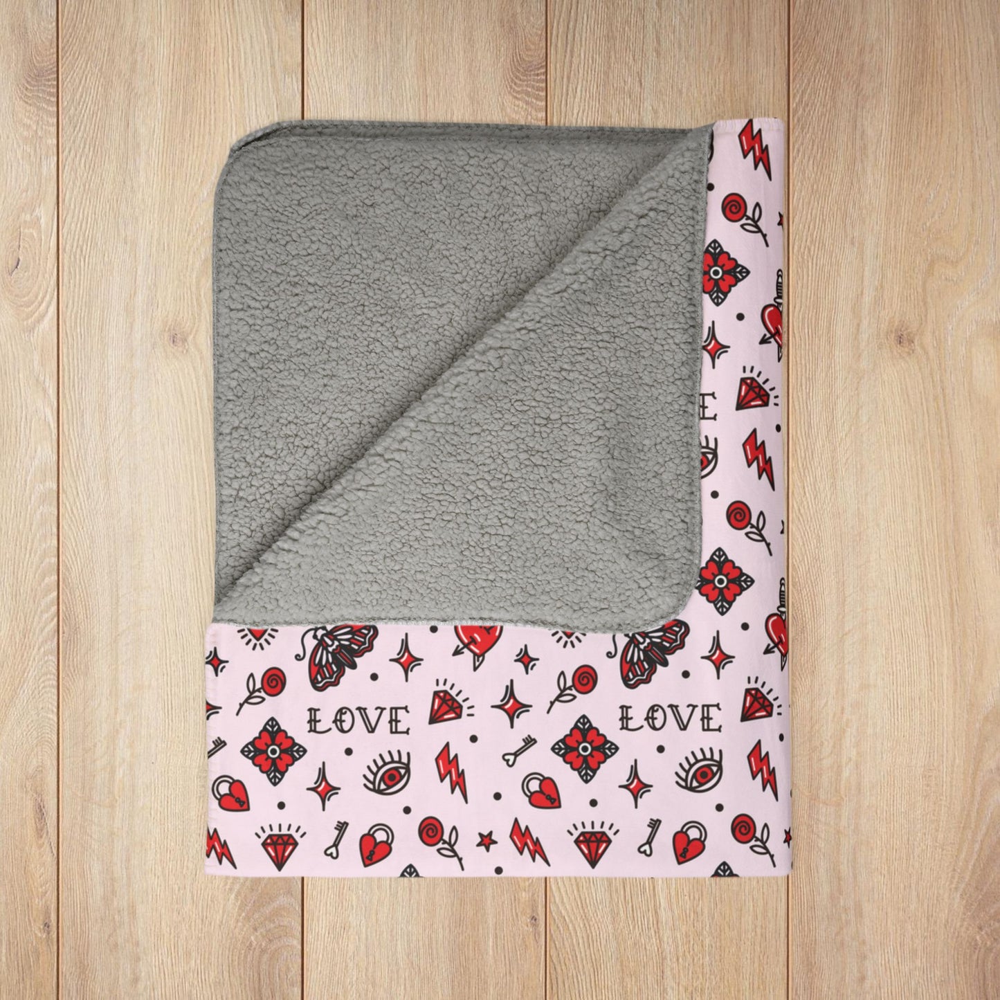 Tattoo Love Valentine’s Day Pink Fleece Sherpa Blanket