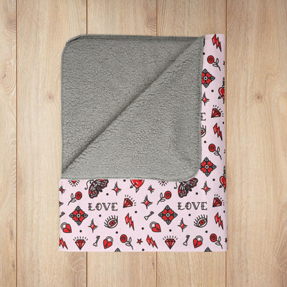 Tattoo Love Valentine’s Day Pink Fleece Sherpa Blanket