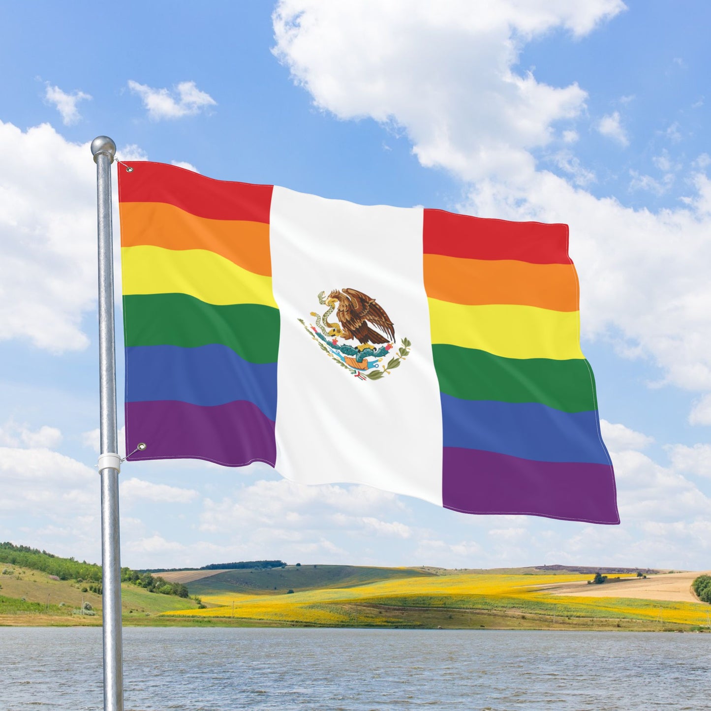 Mexico Rainbow Pride Flag with Grommets