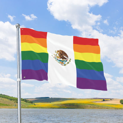 Mexico Rainbow Pride Flag with Grommets