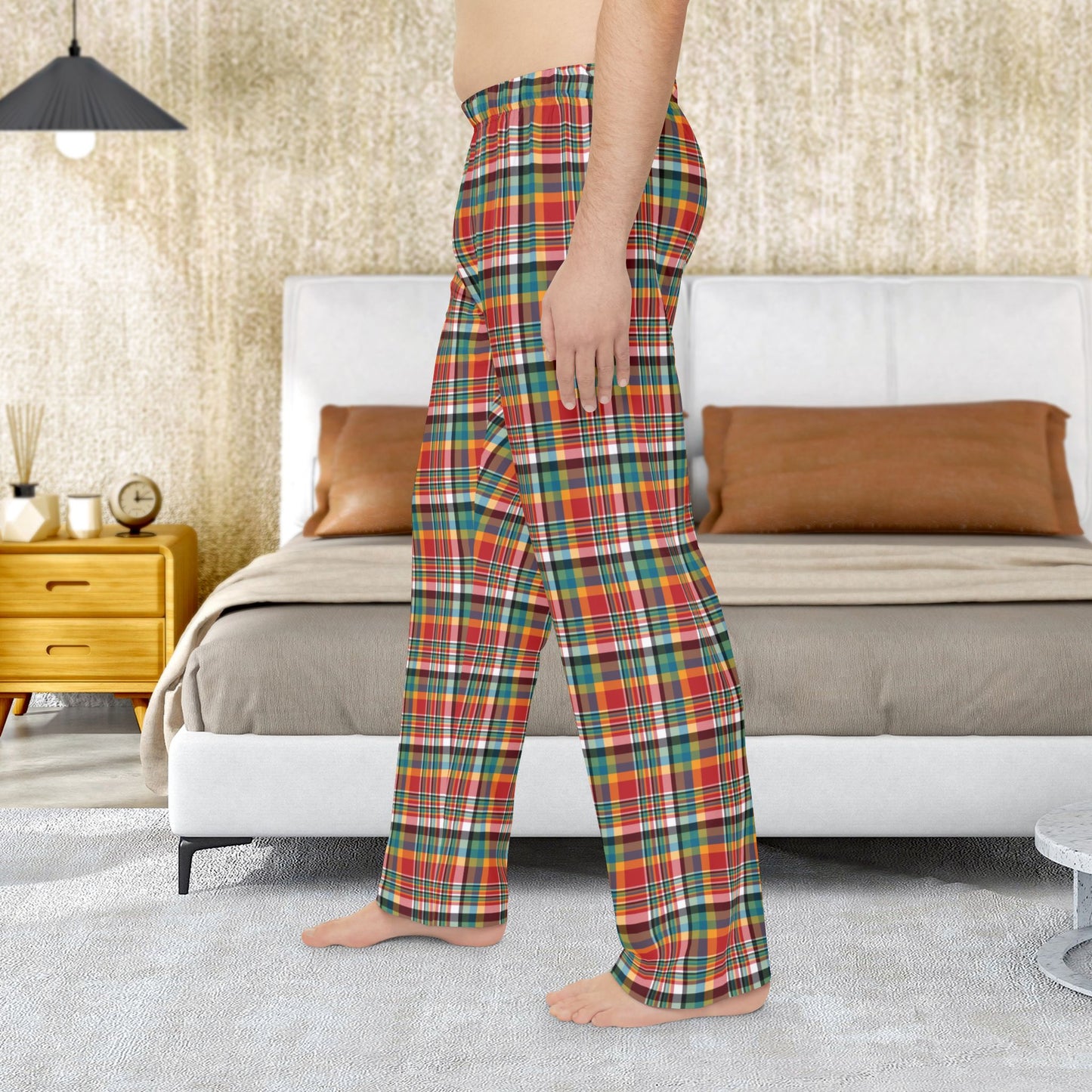 Men’s Orange, Blue & Green Ohio Plaid Red Pajama Pants