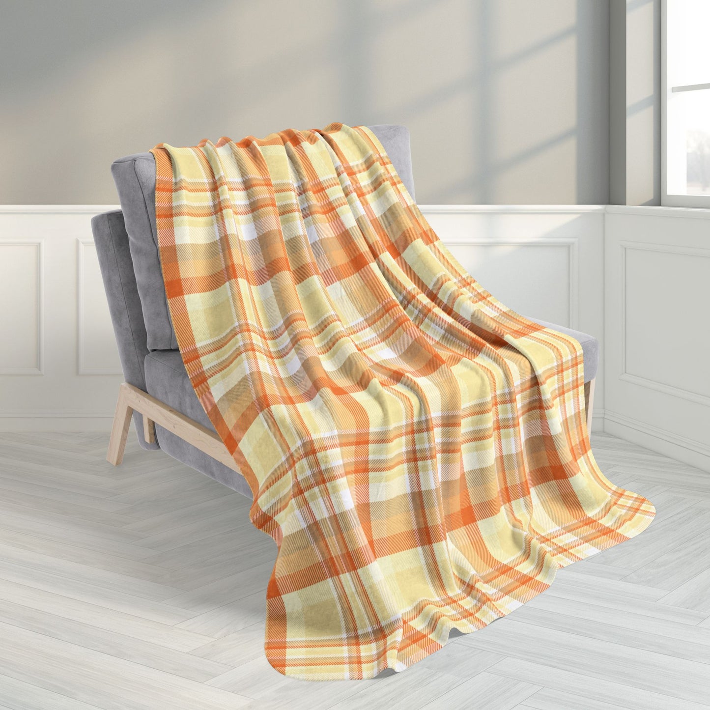 50" × 60" Summer Orange Plaid Fleece Sherpa Blanket